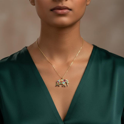 Enamel Elephant Pendant Necklace, 925 Sterling Silver Gold Plated Dainty Charm, Good Luck Jewelry Gift for Her, Minimalist Animal Necklace