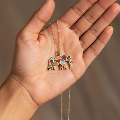 Enamel Elephant Pendant Necklace, 925 Sterling Silver Gold Plated Dainty Charm, Good Luck Jewelry Personalized Gift, Christmas Gift