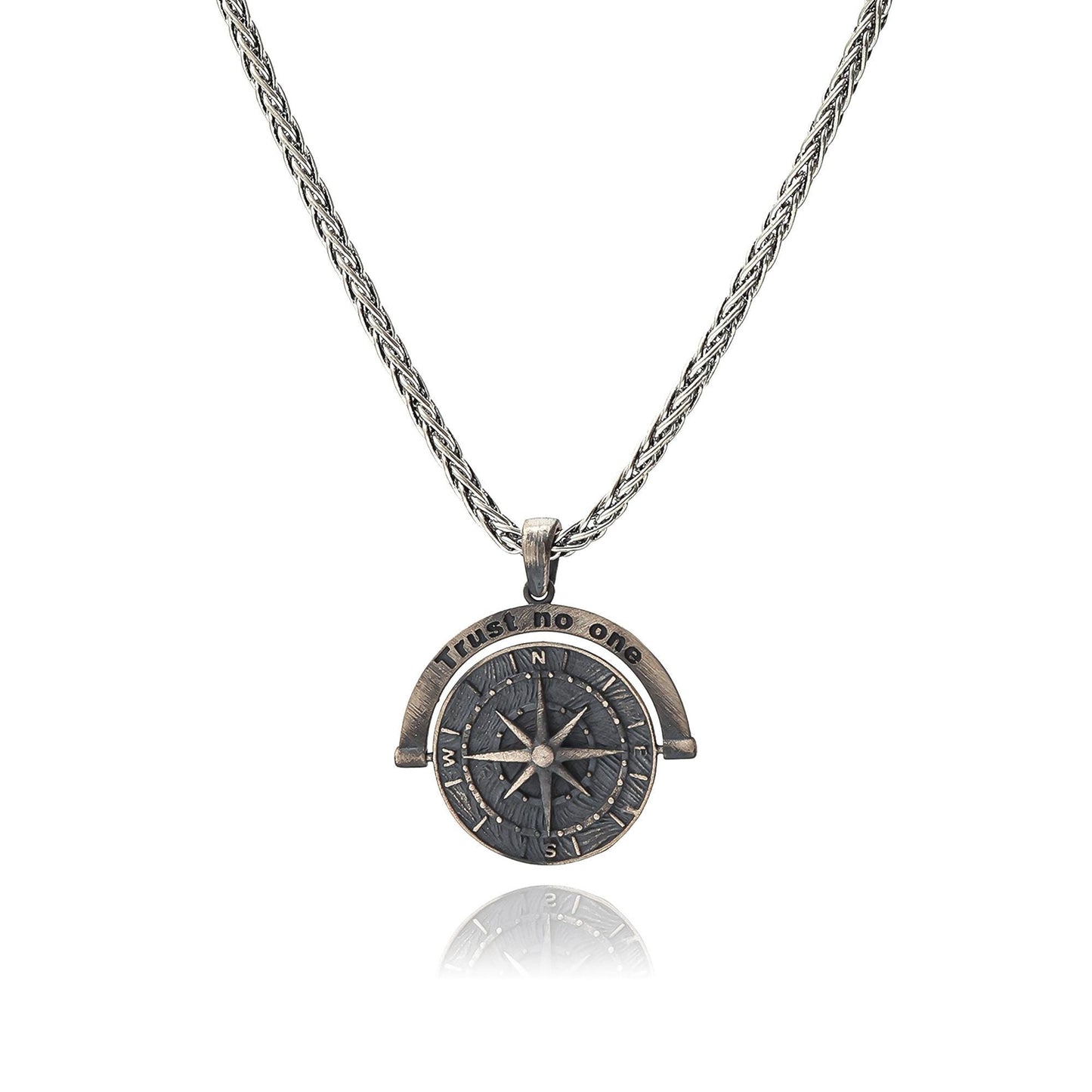 Minimalist Compass Necklace, Trust No One Pendant, 925 Sterling Silver Unisex Boho Jewelry, Personalized Gift for Him Her, Christmas Gift