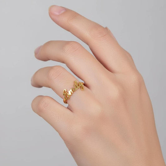 Personalized Name Ring, Custom Name Silver or Gold Dainty Ring, Handmade Minimalist Band, Unique Gift for Her, Delicate Stackable Jewelry