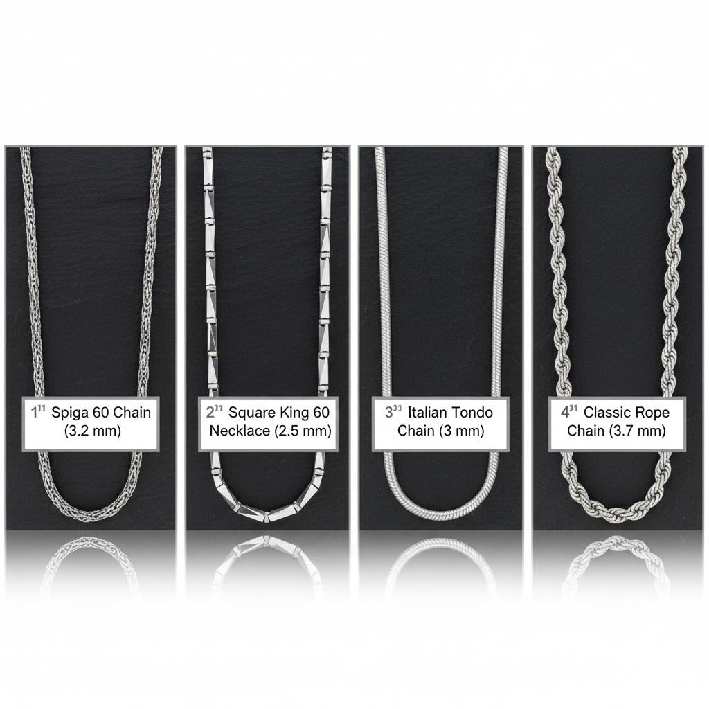 925 Sterling Silver Chain Necklace, Rope Spiga Tondo Styles, Unisex Minimalist Jewelry for Pendant, Personalized Gift, Christmas Gift