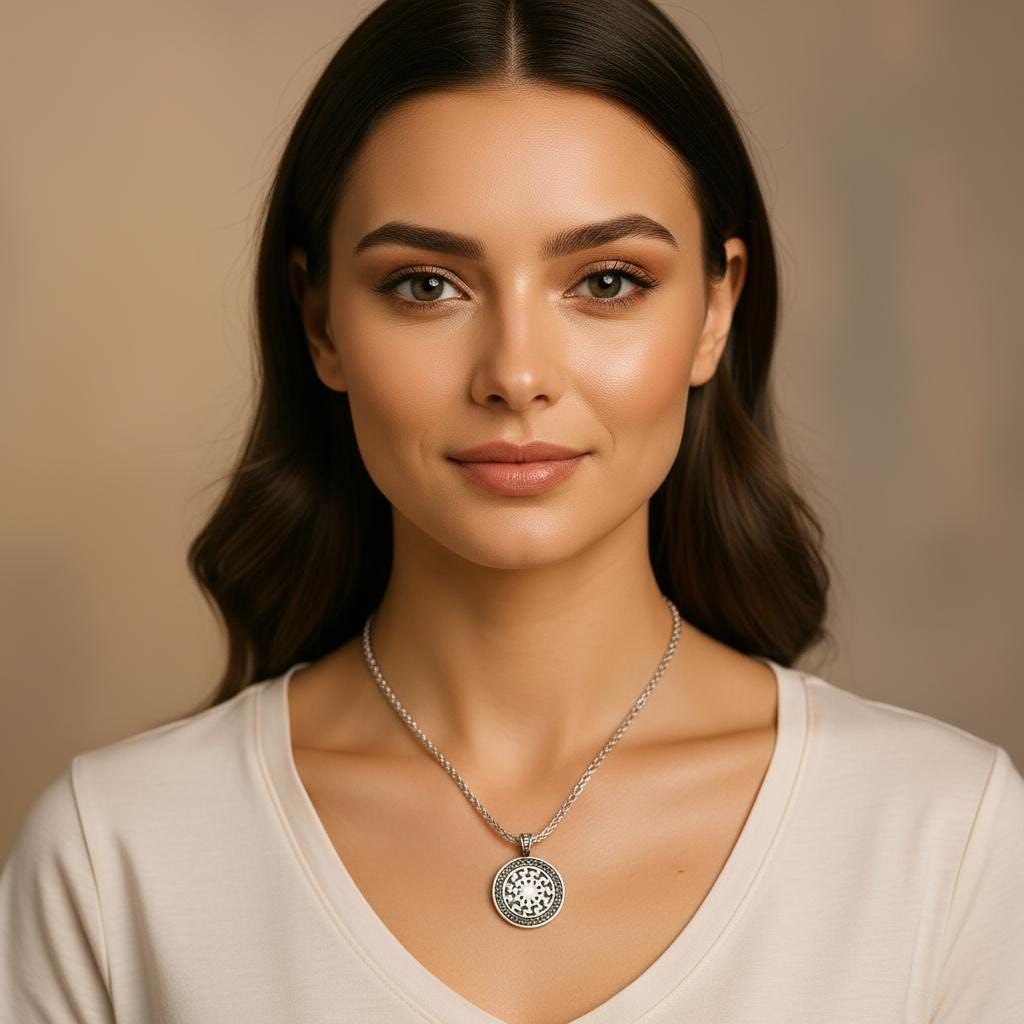 Ancient Sun Circle Amulet Necklace, 925 Silver Unisex Spiritual Jewelry, Boho Celestial Gift for Him Her, Personalized Christmas Gift