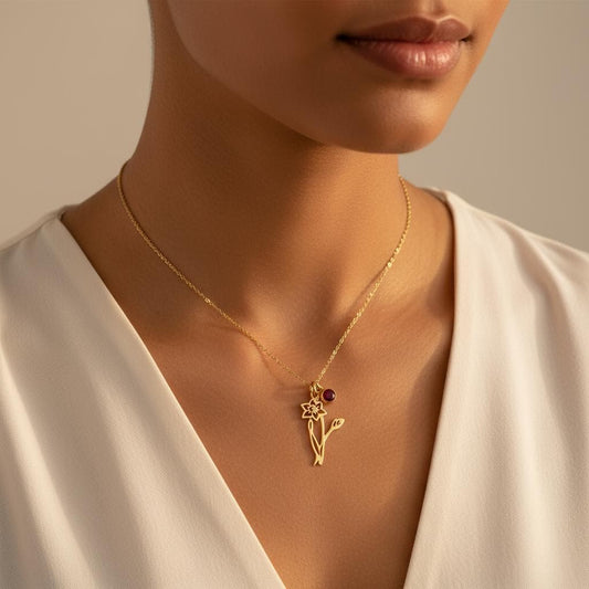 Personalized Birth Flower Necklace, Custom Sterling Silver Family Gift – 14K Gold Silver Rose Gold Options, Meaningful Jewelry for Mom Mama