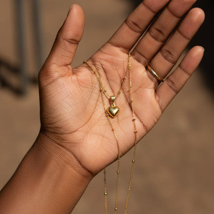Dainty Bubble Heart Pendant: 925 Sterling Silver & 14k Gold Plated Minimalist Necklace Gift