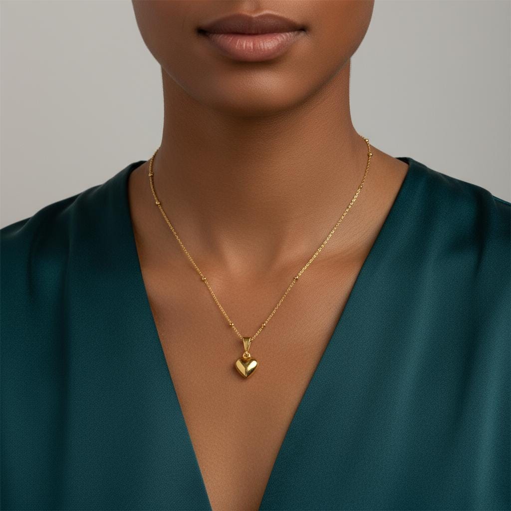 Dainty Bubble Heart Pendant: 925 Sterling Silver & 14k Gold Plated Minimalist Necklace Gift