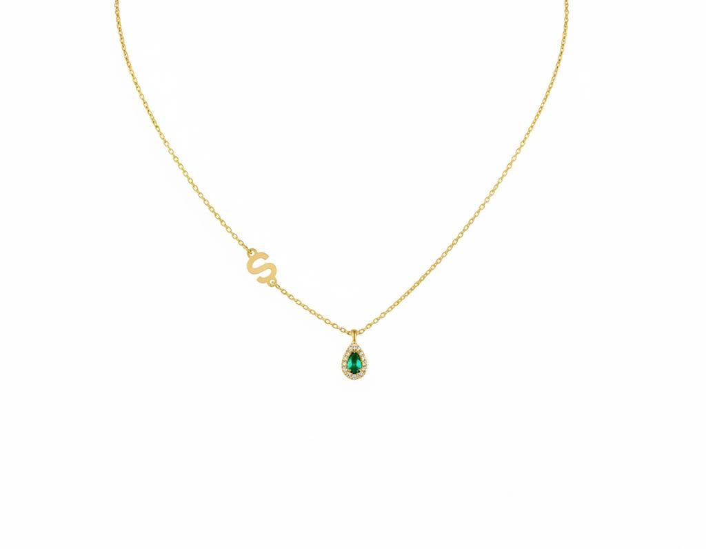 Zircon Drop Side Letter Necklace, 925 Sterling Silver, Personalized Initial Pendant, 14K Gold Plated, Dainty Jewelry Gift for Her