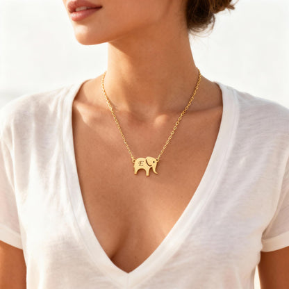 Personalized Handmade Elephant Initial Necklace, Custom Animal Charm Minimalist Jewelry, Christmas Gift for Her, Dainty 14k Gold Plated