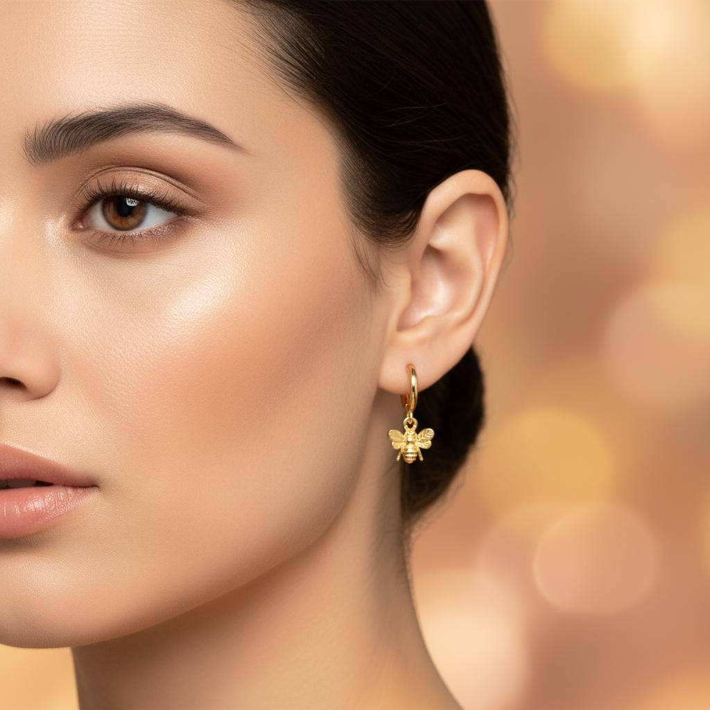 Minimalist Honeybee Huggie Hoop Earrings, 14K Gold Plated 925 Silver Dangle Charm, Personalized Christmas Gift, Nature Lover Jewelry