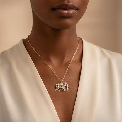 Enamel Elephant Pendant Necklace, 925 Sterling Silver Gold Plated Dainty Charm, Good Luck Jewelry Personalized Gift, Christmas Gift