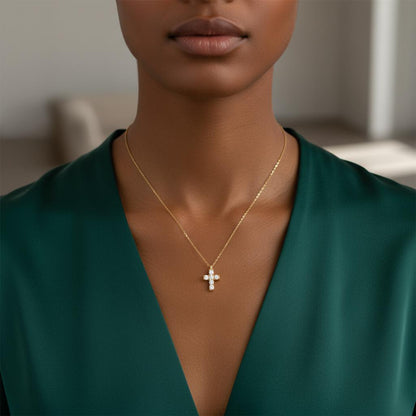 Minimalist Cross Necklace, Dainty 925 Sterling Silver Gold Plated Christian Gift for Her, Custom Length Religious Jewelry