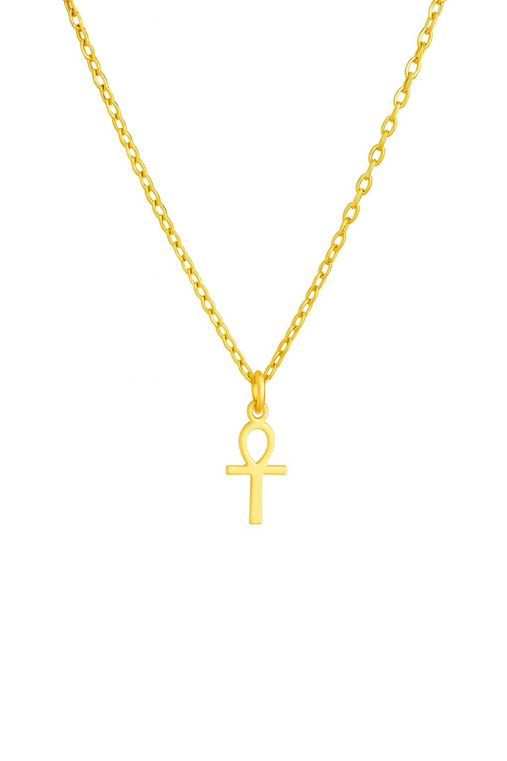 Minimalist Egyptian Ankh Cross Necklace, 925 Silver Gold Plated, Symbol of Life Jewelry, Custom Length Cultural Gift for Her, Christmas Gift