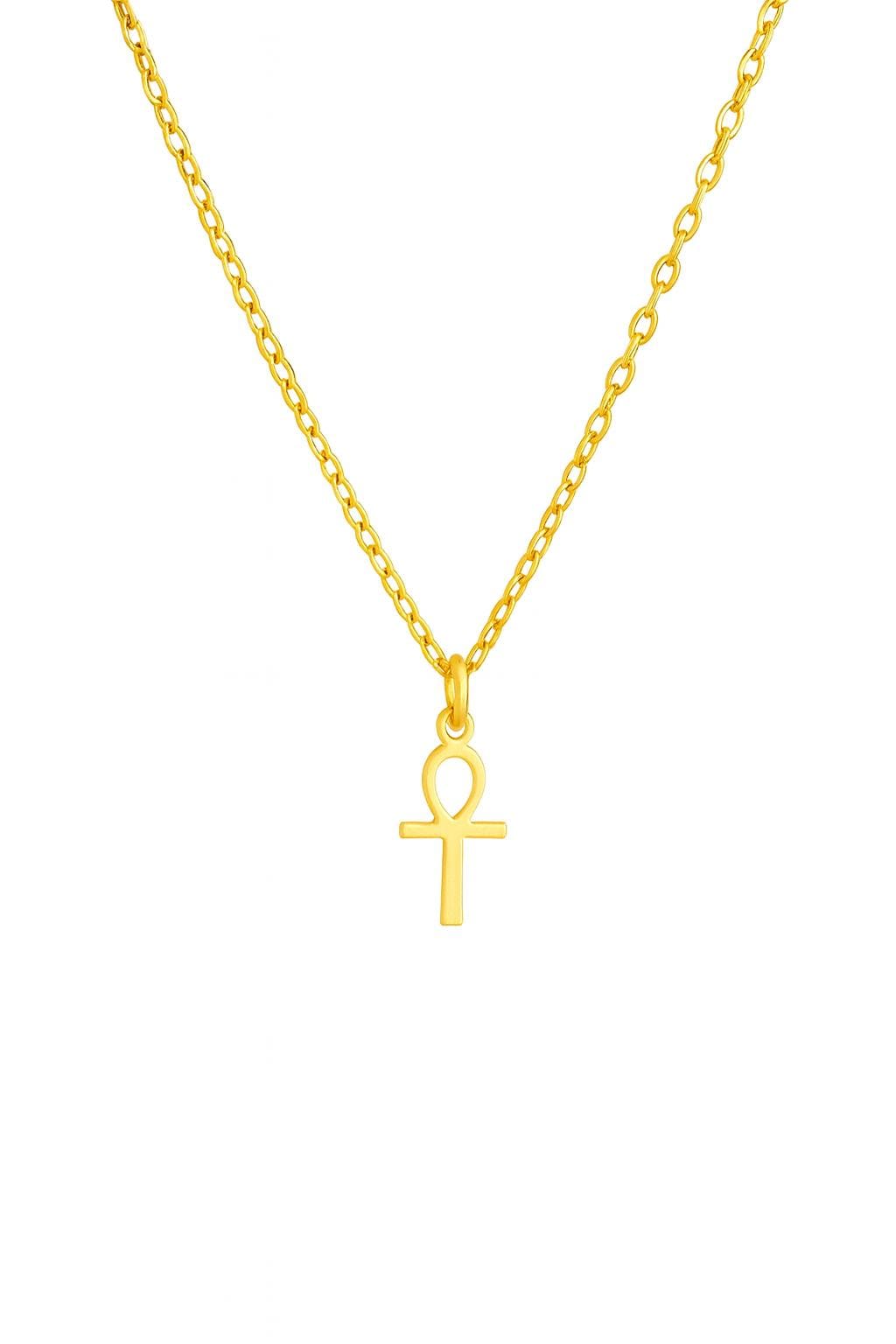 Minimalist Egyptian Ankh Cross Necklace, 925 Sterling Silver Gold Plated Charm, Symbol of Life Jewelry, Custom Length Cultural Gift