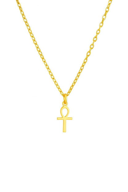 Minimalist Egyptian Ankh Cross Necklace, 925 Sterling Silver Gold Plated Charm, Symbol of Life Jewelry, Custom Length Cultural Gift