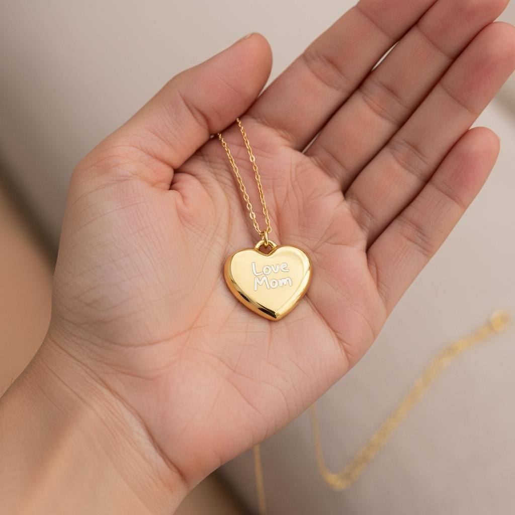 Minimalist Flat Heart Necklace, Dainty 925 Silver Gold Plated, Custom Length Simple Charm, Everyday Love Jewelry Christmas Gift for Her