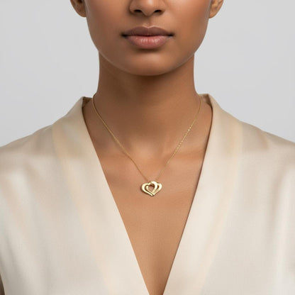 Personalized Engraved Interlocking Hearts Necklace, Custom 14K Gold Plated Mom Gift, Double Linked Love Pendant, Personalized Christmas Gift