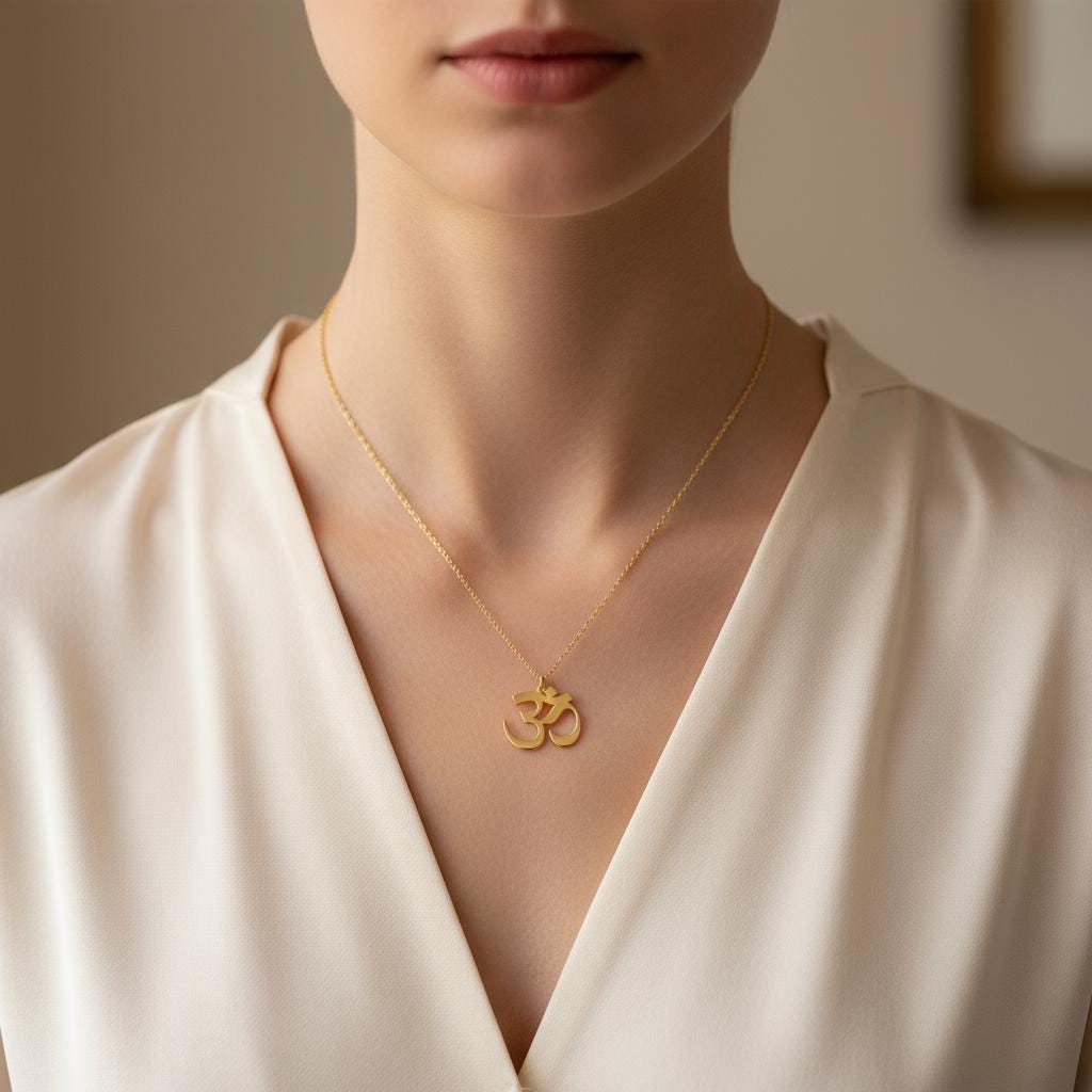 Inspirational Om Pendant Necklace, Minimalist 14K Gold Plated 925 Silver, Zen Spiritual Jewelry, Custom Length Personalized Christmas Gift