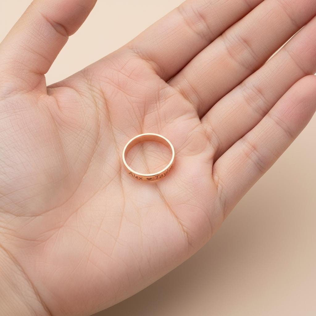 Engraved Name Band, Dainty 925 Sterling Silver Gold Plated Ring, Custom Love Token, Personalized Anniversary Gift for Her, Christmas Gift