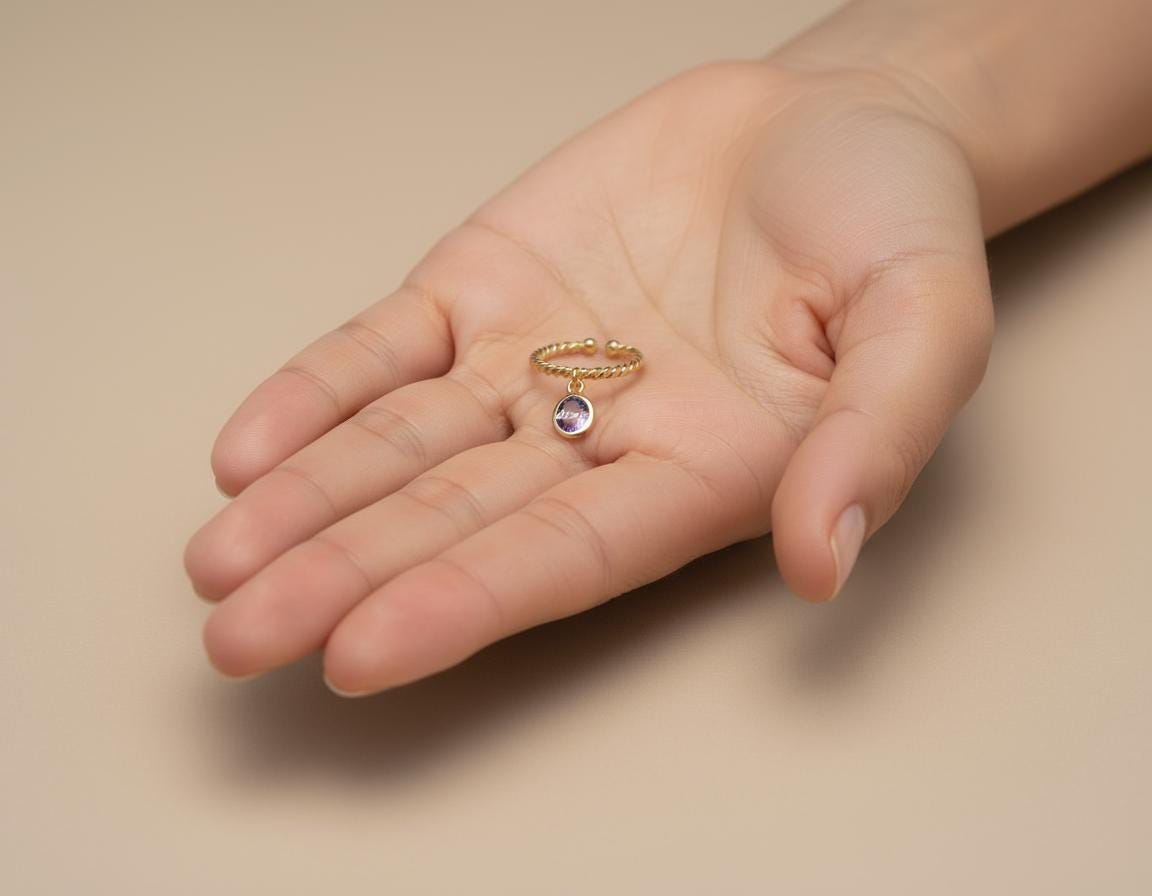 Twisted Gemstone Open Ring, Minimalist Adjustable Band, 925 Sterling Silver Gold Plated, Dainty Charm Jewelry, Anniversary Gift for Her